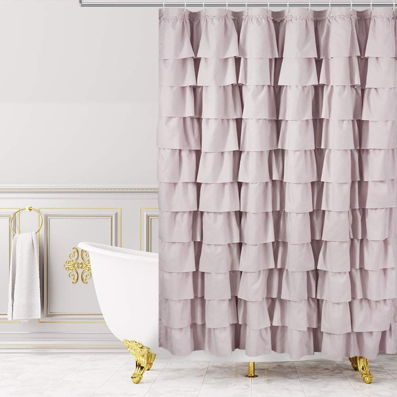 WestWeir Ruffle Shower Curtain,84-inches Extra Long,Blush Pink Ruffled Bath Curtains for Bathroom,Fabric Farmhouse Decor,Soft Touch Decorative Cloth Texture,(72 inch Wide,1 Panel) - Image 1